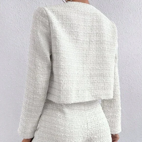 White Casual Womens Plaid Print Button Front Jacket & Shorts - Picture 2 of 5